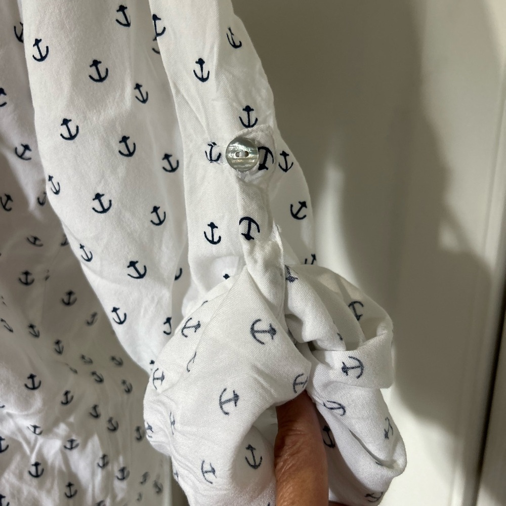 Just Living Nautical Anchor button down Shirt - White and Navy size M - Picture 4 of 10